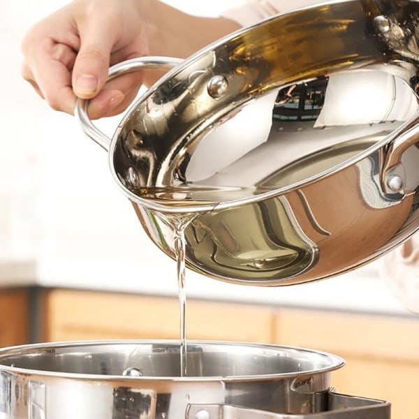 Rustfrit stål olie pande husholdning termometer med dæksel tempura olie frituregryde