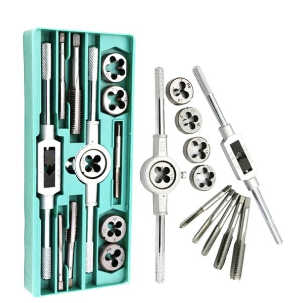 Metrisk Hånd Tapp og Die Set M3-M12 Skrue Gjenge Plugger Rett Taper Reamer Verktøy
