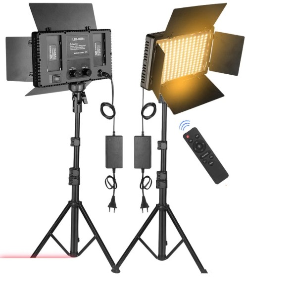 LED Video Lys Foto Studio Lampe Tofarget 2500K-8500k Dimbar med Stativ Stativ Fjernkontroll