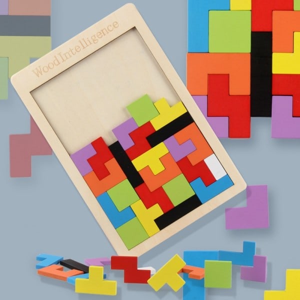 Puslespill Fargerikt Tre Tangram For Barn Barn leker Læring Utdanning Brett Spill Puslespill leker