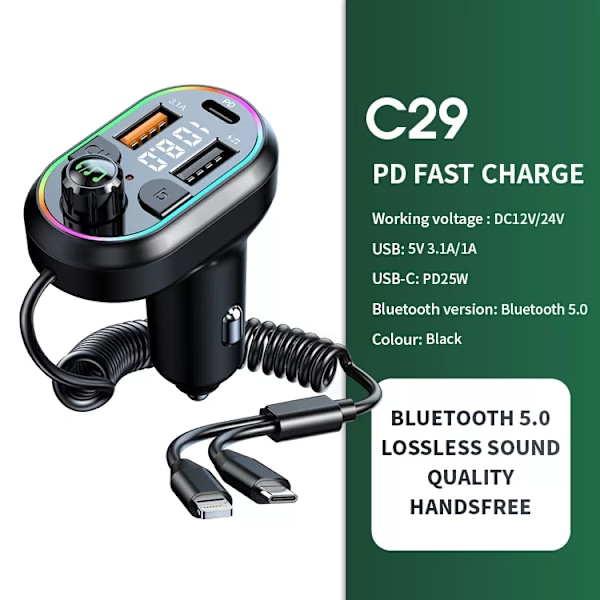Auto Bluetooth 5.0 FM lähetin langaton ääni vastaanotin auto MP3 soitin