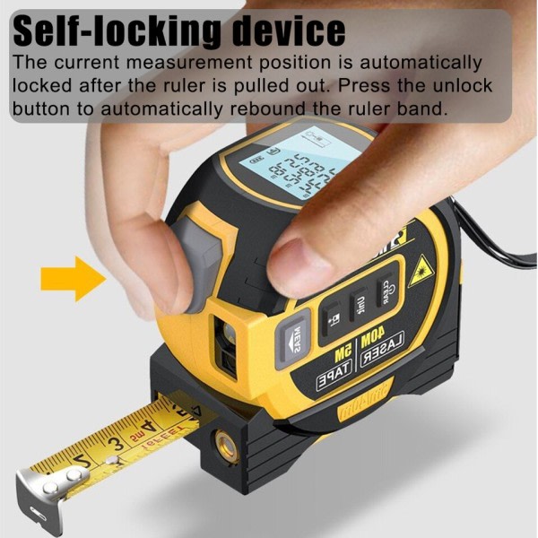 3 in 1 Laser Rangefinder 5M Tape Measure Lineal LCD Display med Baggrundsbelysning Afstand Meter Bygning Målingsenhed