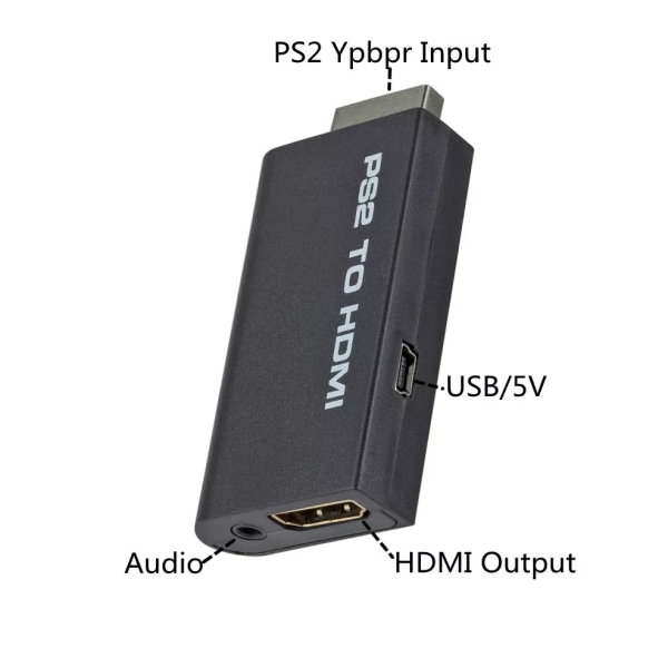 PS2 til HDMI-kompatibel lyd video konverter adapter 480i/480p/576i med 3,5 mm lyd utgang for alle PS2 skjermmodus