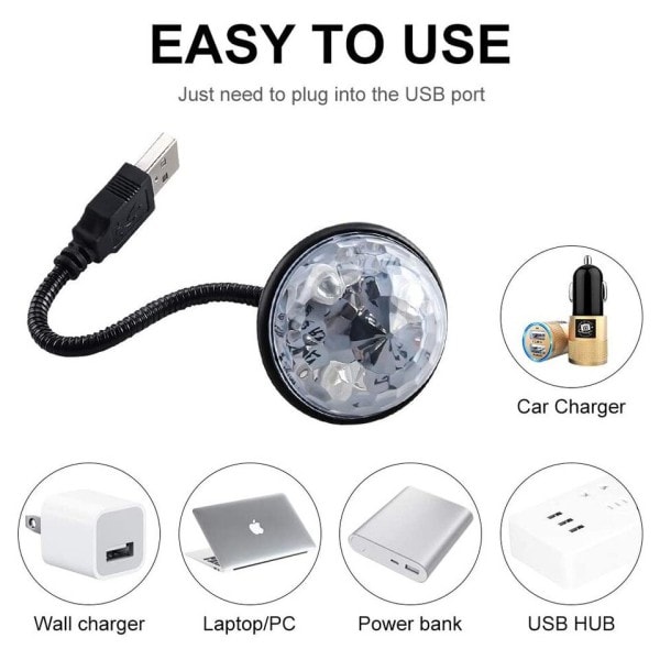 USB Mini Disco pallo Valot RGB Moniväri Auto Ilmakehä Makuuhuone koristeet Strobe Magic Lamppu