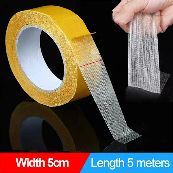 1 Rull 5M Dubbel Sided Tejp Hög Viskositet Grid Fiber Transparent Dubbel Sided Tejp Klibbig Adhesiv Fiber Mesh Tejp