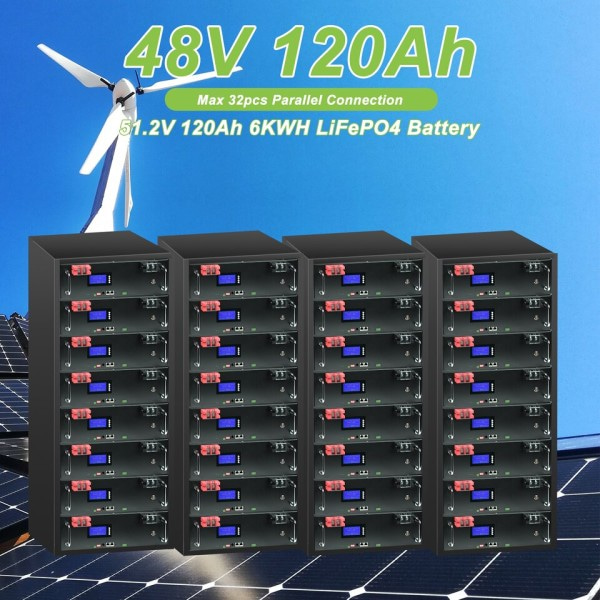 48V 120Ah LifePO4 batteri Inbyggt BMS 6kWh 32 Parallell CAN/RS485 Kommunikation Protokoll Lithium Ion Batteri