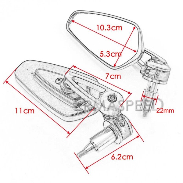 Motorcykel Rearview Speglar Universal Clear Glas Scooter Bar End Styre Spegel Rear View Spegel