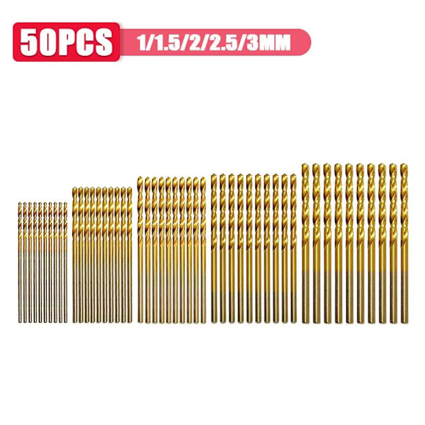 50 stykker Høj Speed Stål Ti-belagt Twist Bit Titanium Coated Bor Bits Værktøj