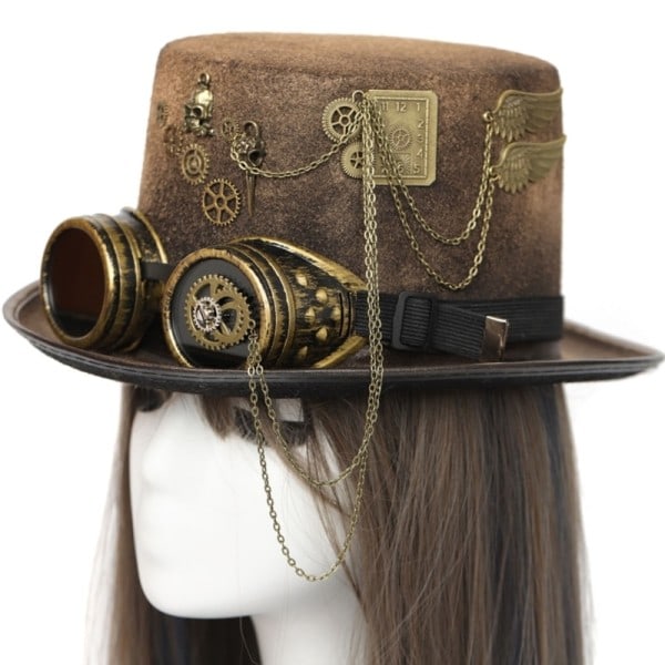 Steampunk Män Hatt Med Goggles Gay Topp Hatt Jazz Hatt Gothic Steampunk Topp Hatt För Män