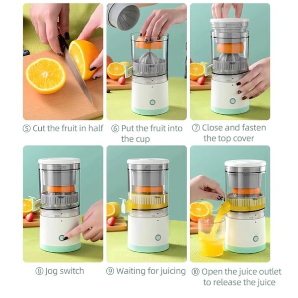 Bærbar Elektrisk Juicer Trådløs Orange Juicer USB Genopladelig Citron presser