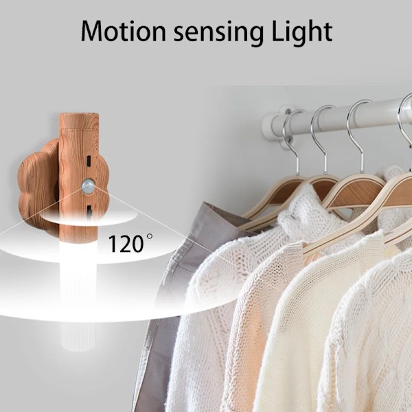 Træ LED Nat Lys Trådløs Type-c USB LED Væg Lampe Køkken Skab Lys Skab Lys