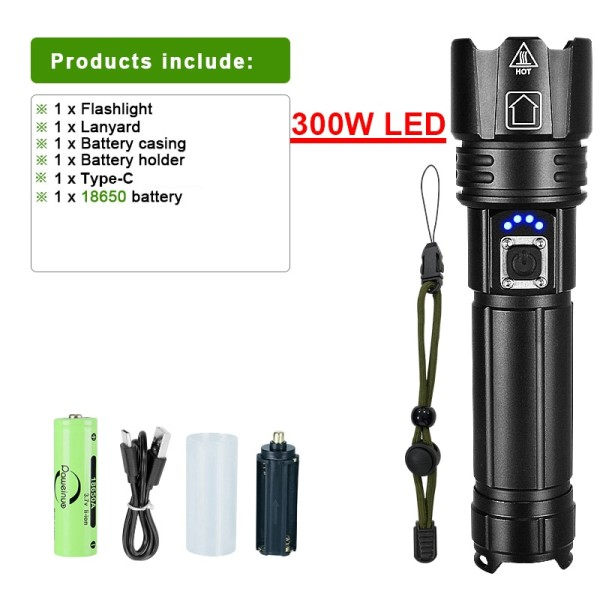 Kraftfull LED Ficklampa USB Uppladdningsbar Ficklampa Ljus Hög Power Ficklampa Taktisk Lantern Lång Shot Hand Lampa