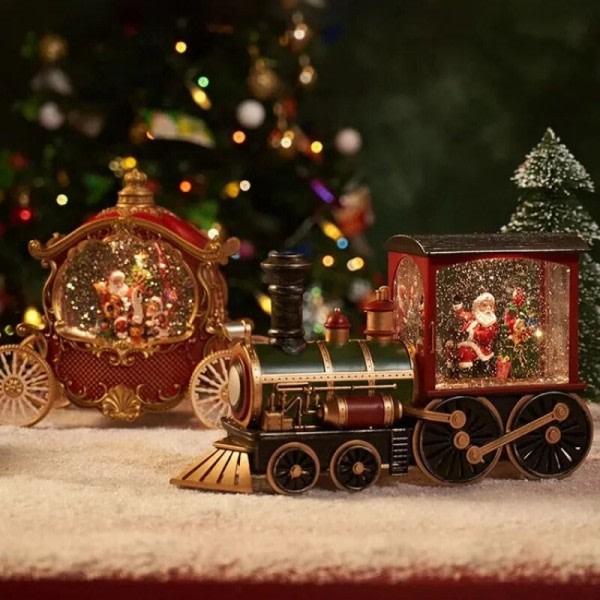 Joulupukki Lumiukko Joulu Lahja joulu aatto musiikki laatikko juna musiikki laatikko kristalli pallo koristeet