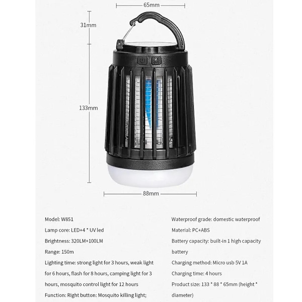 Elektrisk Myggdödare Lampa UV Ljus Bug Zapper Trap Solar Laddning Laddningsbar Sommar Fly Swatter