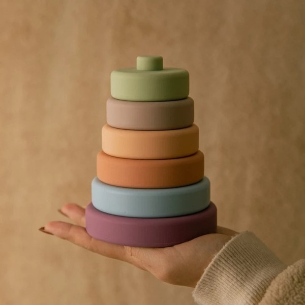 6 stk. Baby Legetøj Blødt Bygning Klodser Silicone Stabling Klodse Rund Form Silicone Konstruktion Legetøj