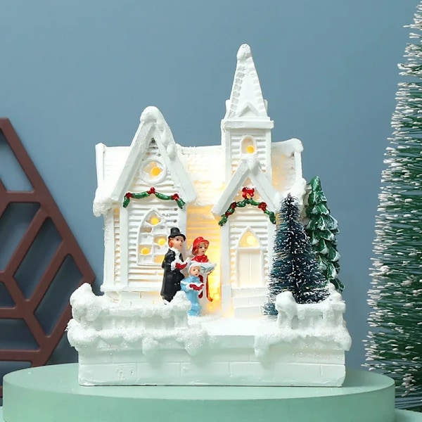 Jul Landsby Hvid Lækkert Hus  Bygning Ferie Dekorationer Harpiks Jule Træ Ornament