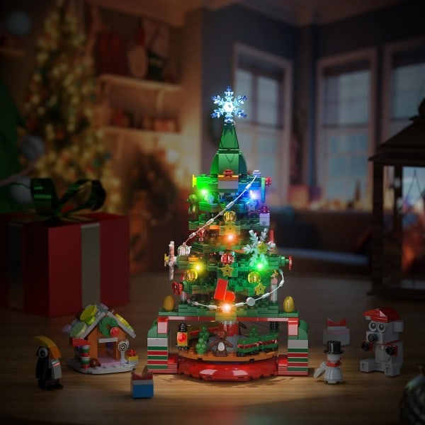 Vinter Nyt År Jule Træ Med Lys Byggeklodser Sæt Julemand Ornament Brick Legetøj