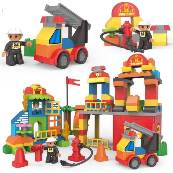 Stad Serier Big Size Engineering Brandkår Brandmän Figurer Byggnad Klossar Set