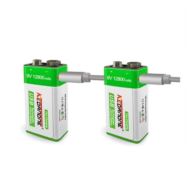 9V uppladdningsbart batteri 12800mAh 6F22 Mikro USB 9v Li-ion litium batterier för multimeter mikrofon leksak