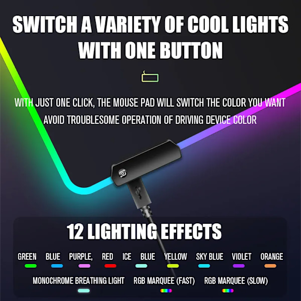 Stor lysende musemåtte RGB streamer LED gaming internet mus måtte