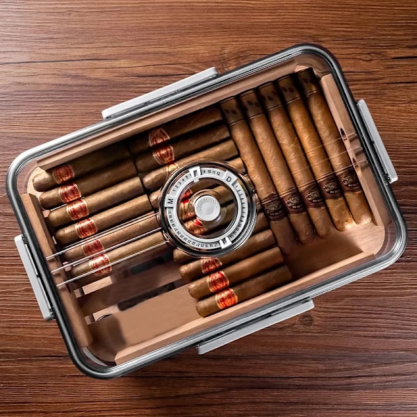 Bærbar Forseglet Cigar Box Humidor Cedar WoooShelf Multifunktion med Hygrometer