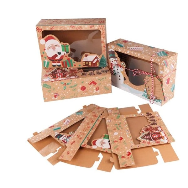 12 bitar jul kaka lådor munk present lådor bageri box med klart fönster tomten snögubbe semester designer