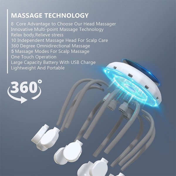 Elektrisk Scalp Massager Hode Massager Rød Lys Terapi Vibrator Blekksprut Hode Scratcher