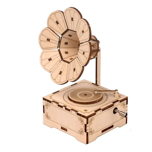 DIY 3D Trä pussel fonograf Musik Låda Modell Kit Leksaker för barn