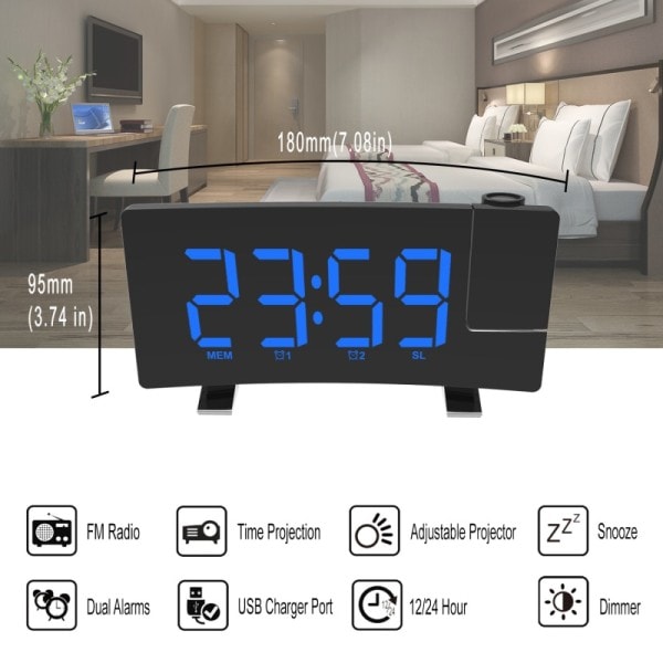 FM Radio Projeksjon LED Digital Klokke Smart Alarm Klokke Klokke Bord Elektronisk Skrivebord klokker