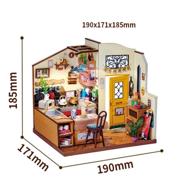 Gör-det-själv Mini Dollhouse Modell Kits Hemmigt Kök Miniatyr Fantasy Dock Hus Trä Kit Leksak