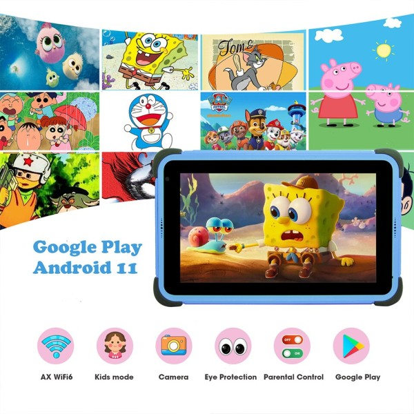 8 Tommer Barn nettbrett for barn Android 11 1280x800 IPS barn studie nettbrett 2GB 32GB Quad Core 4500mAh Wifi6 med stativ