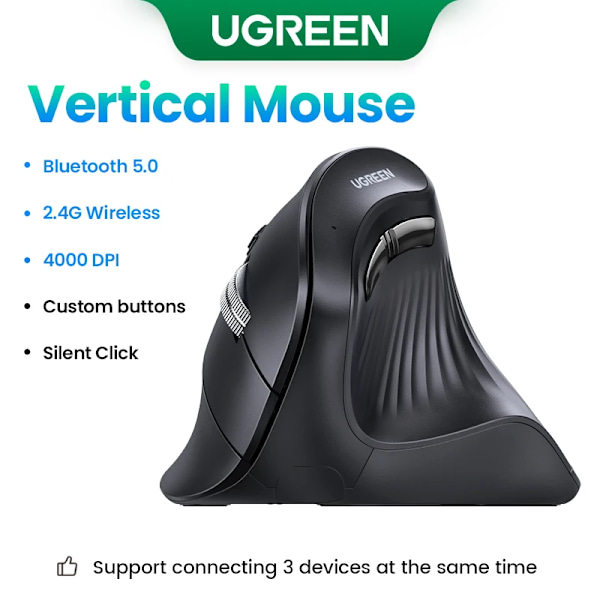 Vertikal Mus Trådlös Bluetooth5.0 2.4G Ergonomisk 4000DPI 6 Mute knappar