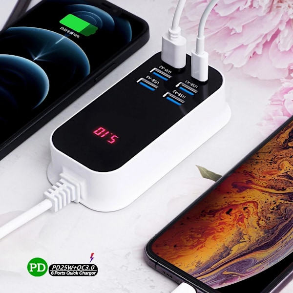 50W flera portar USB laddare PD25W Typ C QC3.0 snabb laddning skrivbord vägg ström adapter telefon UK EU US Korea plugg snabb laddning