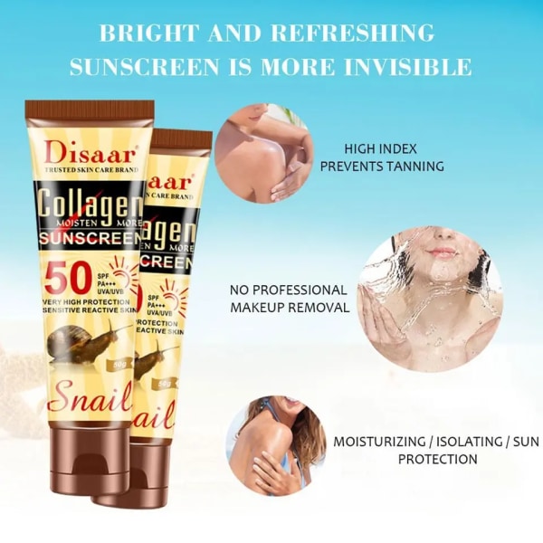 50g Collagen Snigel Solkräm Crème Protector Ansiktsbehandling Solar Sol Block Spf 50 Gel Isolation Lotion