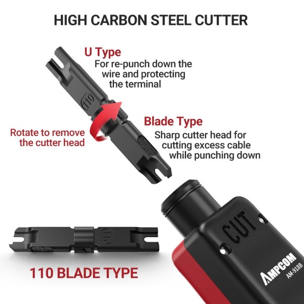 Punch Down Tool AMPCOM 110 Type Multi-function Network Cable Tool with To  Blades