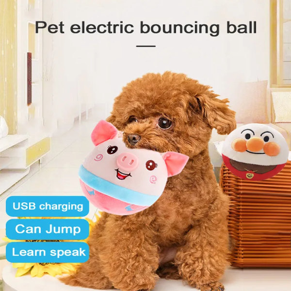 Elektronisk interaktiv plysch husdjur hund leksak boll husdjur studsar hopp bollar talande hund plysch docka leksaker