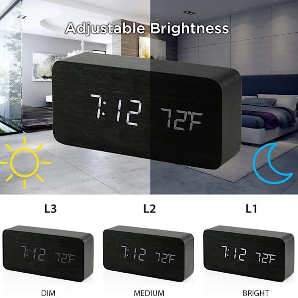 Trä Digital Väckarklocka LED Väckarklocka med Temperatur Skrivbord Klockor