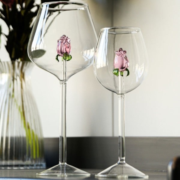 Creative 3D Rosa Glas Ros Inbyggd Rött Vit Vin Glasögon Kopp Stemware Bägare Champagne Flöjt