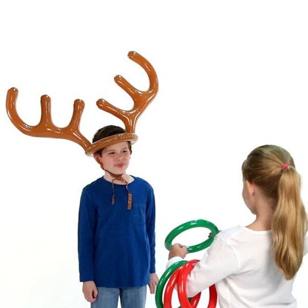 Jul Spel Uppblåsbar Tomten Rolig Ren Horthorn Hatt Ring Toss Jul Utomhus Uppblåsta leksaker