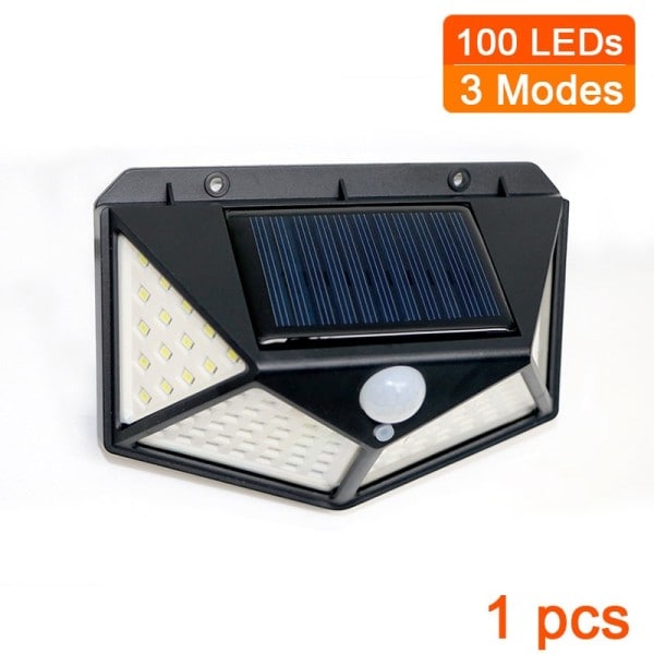 4 sider 100 LED 3 modi glød PIR bevegelsessensor solenergi vegg lys