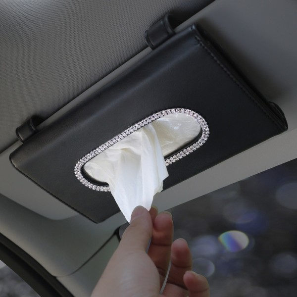 Crystal Car Tissue Box aurinko visiiri PU nahka riippuva auto paperi laukku pidike