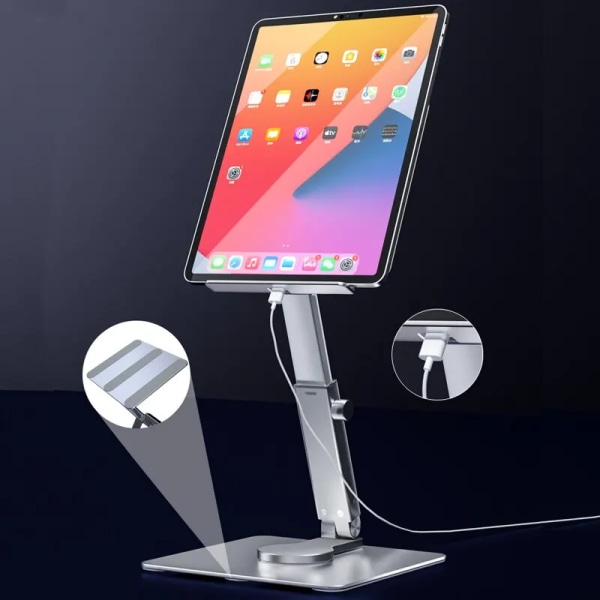 Aluminium Nettbrett Stativ 360°Roterende Fleggbar Justerbar Skrivebord Holder Mount Riser for iPad Pro Air 4 Mini 12,9 4-14 Tommer Xiaomi Tab