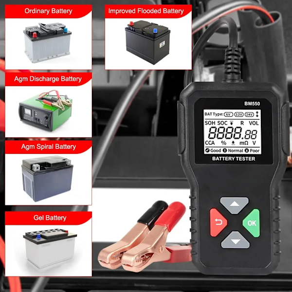 Batteri System Detect 100-2000 CCA Bil Batteri Værktøj 6V 12V 24V Bil Batteri Tester
