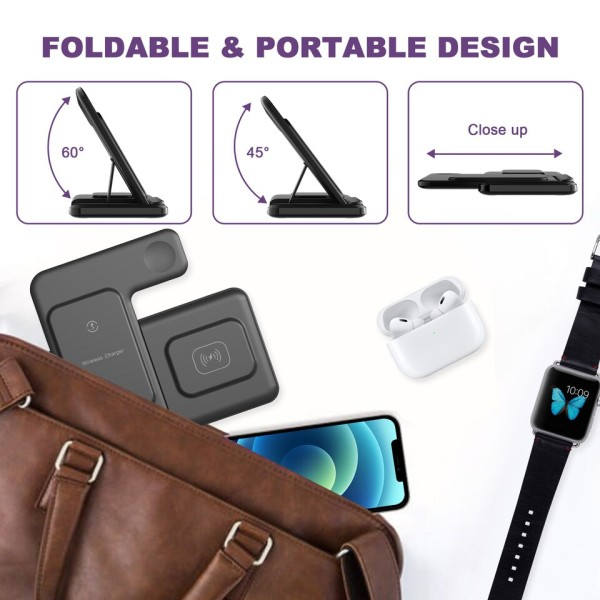 3 in 1 trådlös laddare för iphone 13/14 Pro max/12 15W trådlös laddningsstation