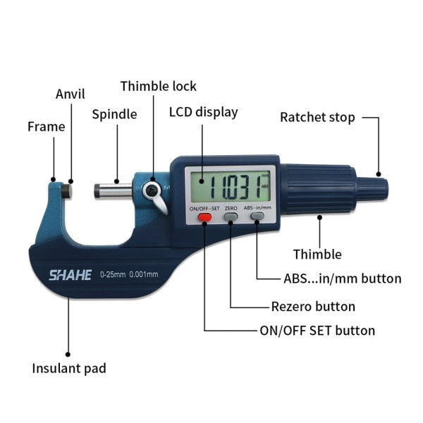 Elektronisk Udvendig mikrometer 0-25 mm med ekstra stor LCD skærm digitalt mikrometer elektronisk digitalt skydelære måler