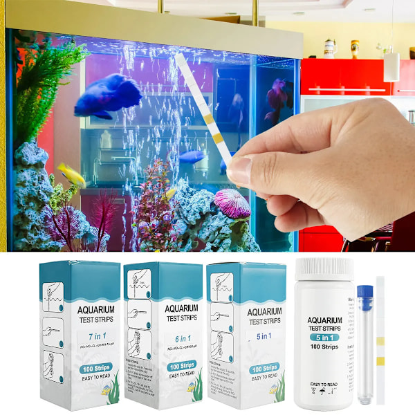 100 bitar Akvarium Test Strips Vatten Kvalitet Test Strip 7in1 Fisk Tank Test Kit