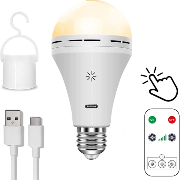 USB-C Oppladbar Lys Pære med Fjernkontroll Kontroll 5V 7W E27 Smart Batteri Pære