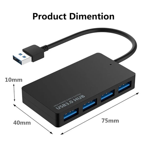 USB 3.0 Hub 4 Portar USB HUB Adapter Hög Speed Data Transfer