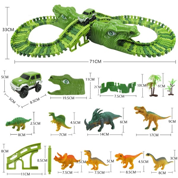 153 stykker Dinosaur Elektrisk Jernbane Bil Jernbane Leketøy Set Fleksibelt Utskiftbart Sammensatt Bygningsblokker Binne for barn