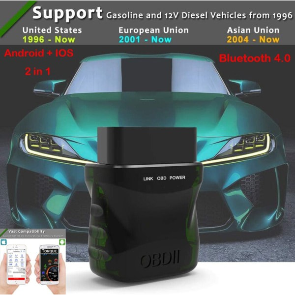 Bluetooth 4.0 Android 2 In 1 Code Reader Clear Error Diagnostic Tool Check Engine Light